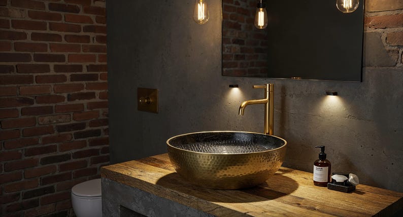 Hammered Brass Vessel Sink with Midnight Interior