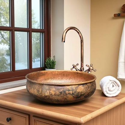 Shallow Antique Copper Vessel Sink