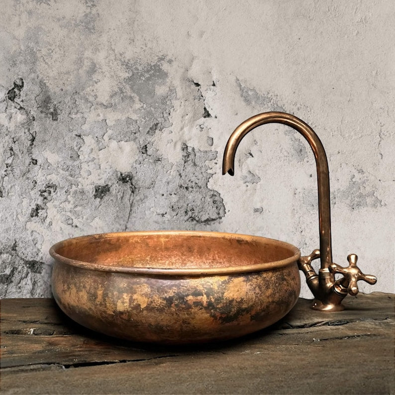 Shallow Antique Copper Vessel Sink
