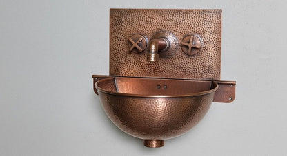Hand-Hammered Moroccan Copper Wall-Mount Sink with Textured Backsplash