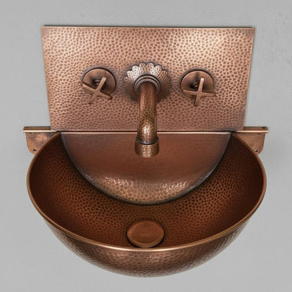 Hand-Hammered Moroccan Copper Wall-Mount Sink with Textured Backsplash