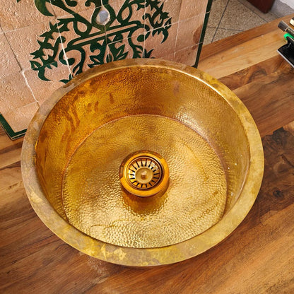Hammered Brass Deep Round Basin