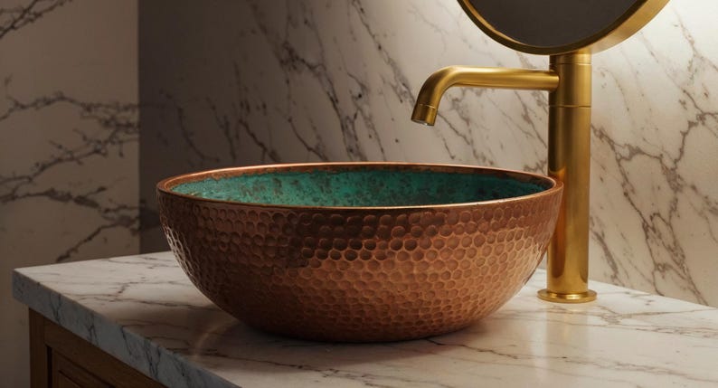 Turquoise Enamel & Hammered Copper Sink