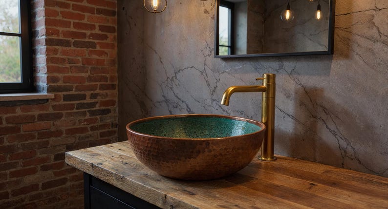 Turquoise Enamel & Hammered Copper Sink