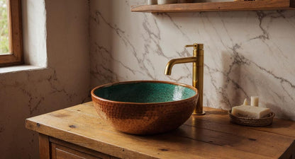 Turquoise Enamel & Hammered Copper Sink