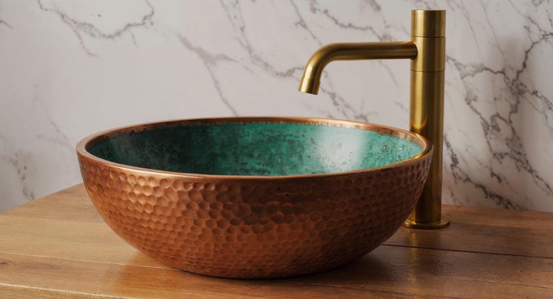 Turquoise Enamel & Hammered Copper Sink