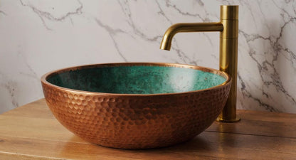 Turquoise Enamel & Hammered Copper Sink
