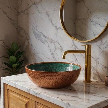 Turquoise Enamel & Hammered Copper Sink