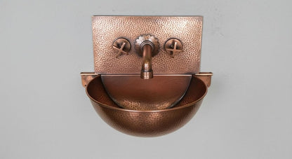 Hand-Hammered Moroccan Copper Wall-Mount Sink with Textured Backsplash