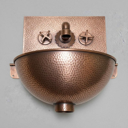 Hand-Hammered Moroccan Copper Wall-Mount Sink with Textured Backsplash