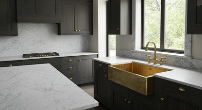 Unlacquered Brass Farmhouse Sink with Weathered Patina Finish