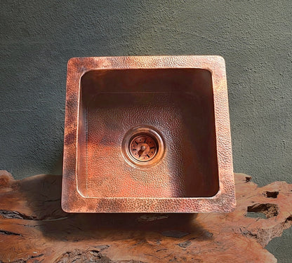 Hand-Hammered Square Copper Prep and Bar Sink
