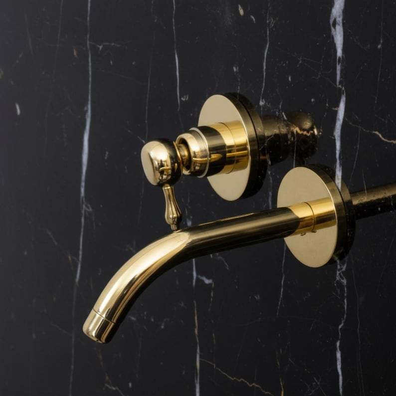 Unlacquered Brass Wall Mount Bathroom Faucet