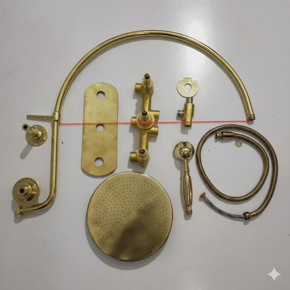 Artisan Unlacquered Brass Shower System with Curved Gooseneck Arm