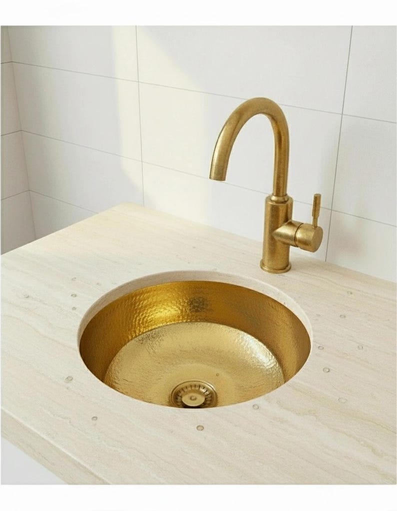 Round Hammered Brass Undermount Basin