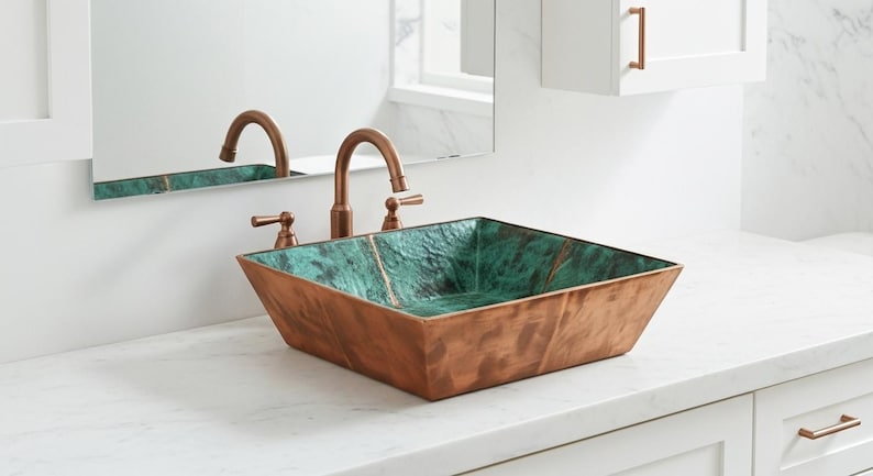 Square Verdigris Copper Vessel Sink