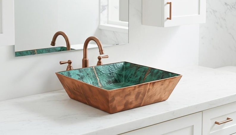 Square Verdigris Copper Vessel Sink