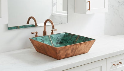 Square Verdigris Copper Vessel Sink
