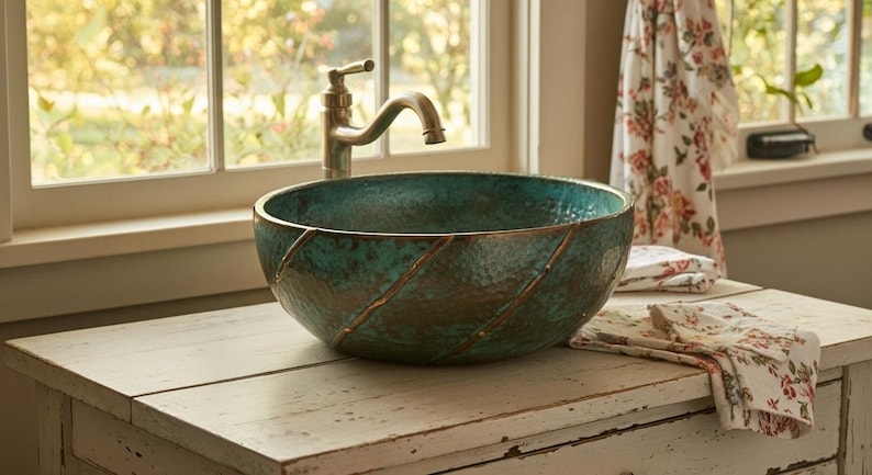 Verdigris Copper Ribbon Sink