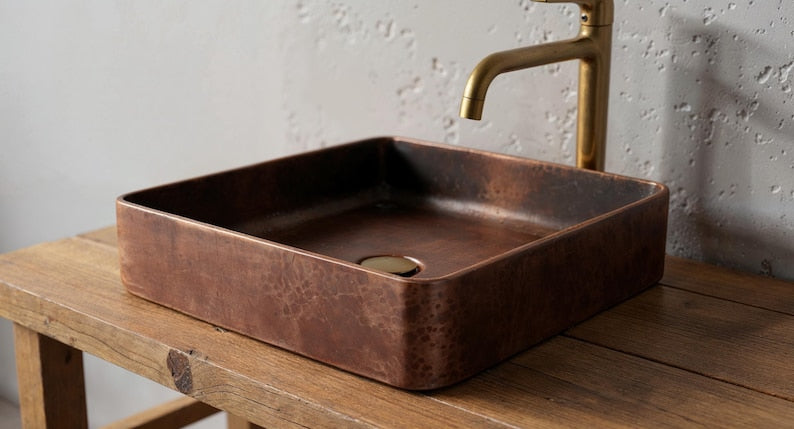 Square Hand-Hammered Copper Vessel Sink