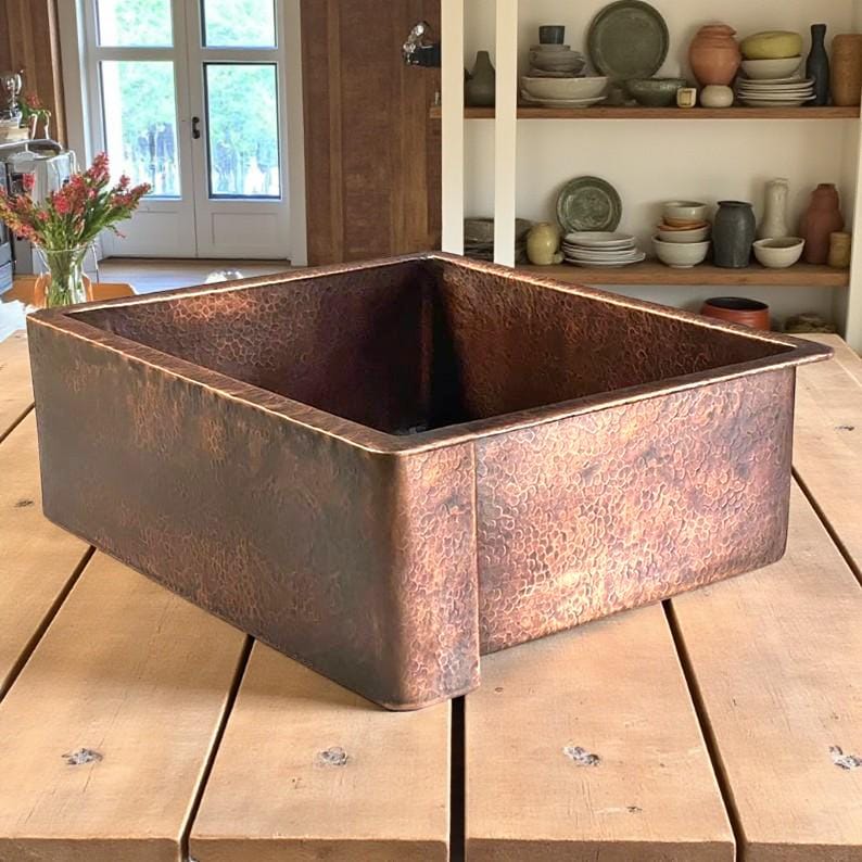 Hand-Hammered Antique Copper Farmhouse Sink