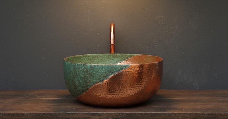 Split-Patina Hammered Copper Vessel Sink