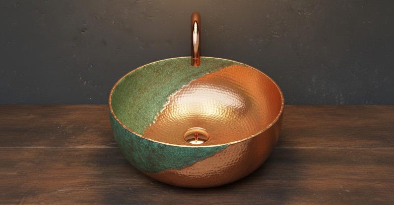 Split-Patina Hammered Copper Vessel Sink