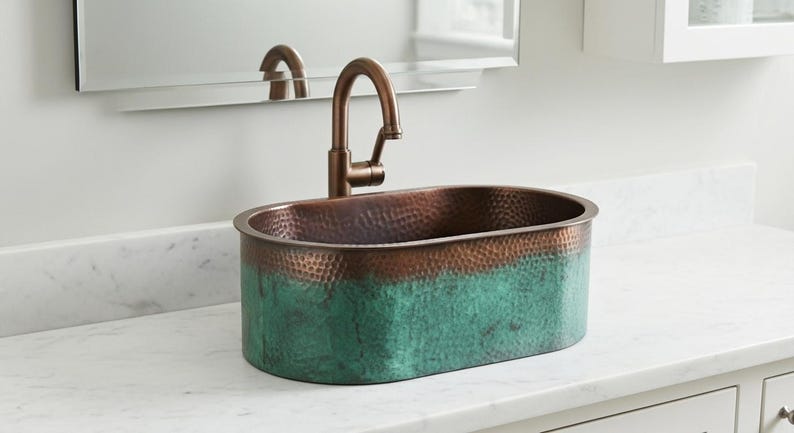 Oval Verdigris Copper Vessel Sink