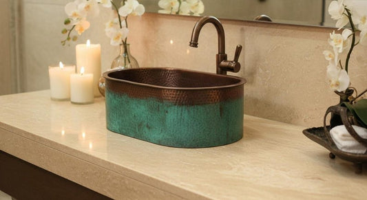 Oval Verdigris Copper Vessel Sink