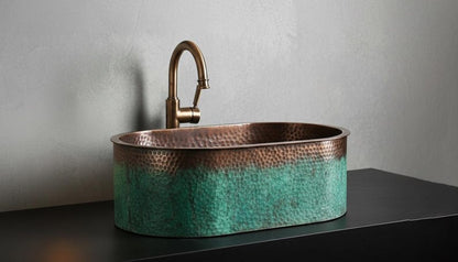 Oval Verdigris Copper Vessel Sink