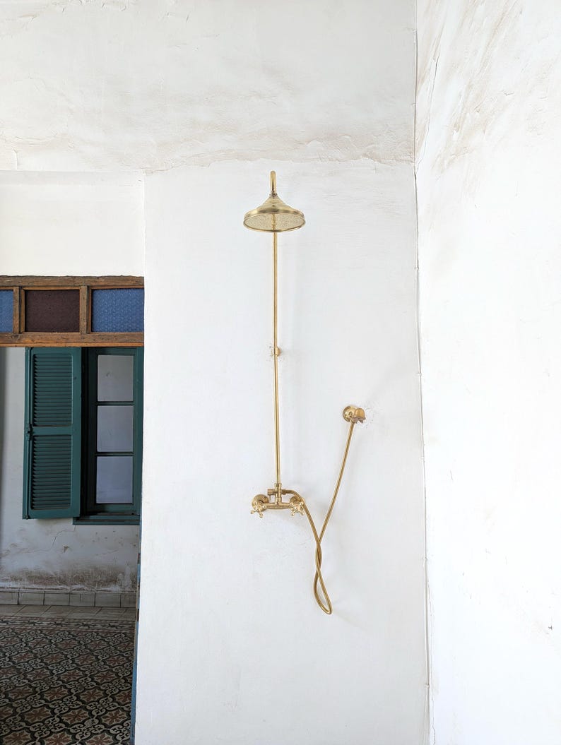 Unlacquered Brass Exposed Rainfall Shower System