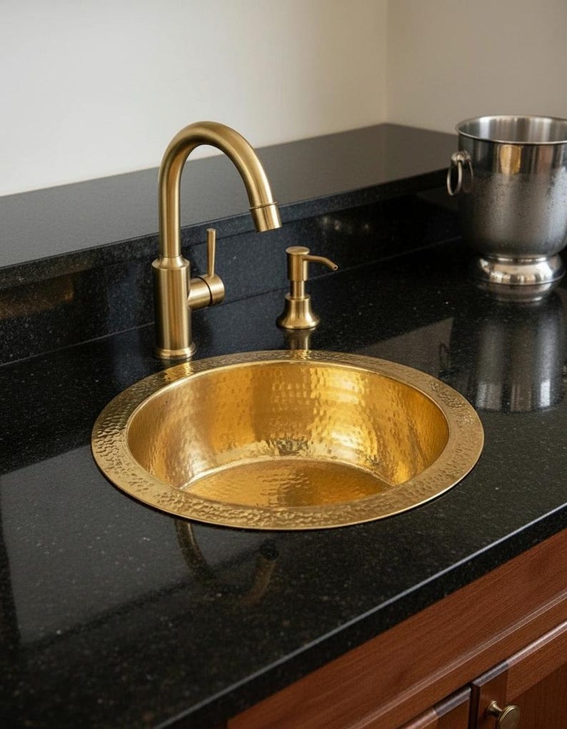 Round Hammered Brass Undermount Basin