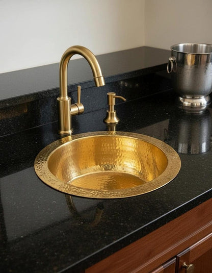 Round Hammered Brass Undermount Basin