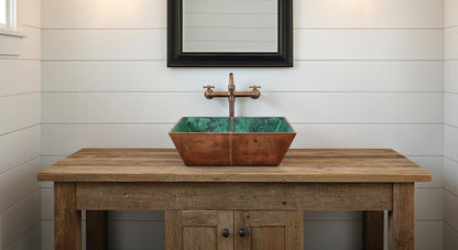 Square Verdigris Copper Vessel Sink