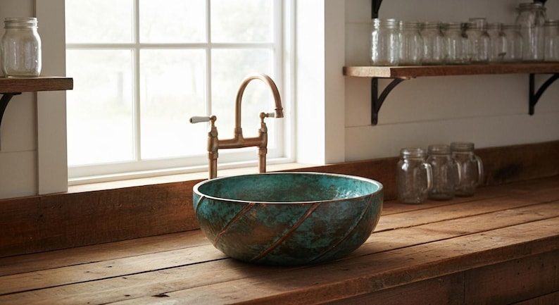 Verdigris Copper Ribbon Sink
