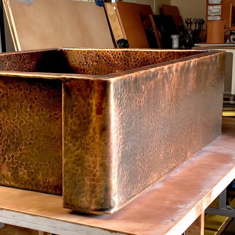 Hand-Hammered Antique Copper Farmhouse Sink