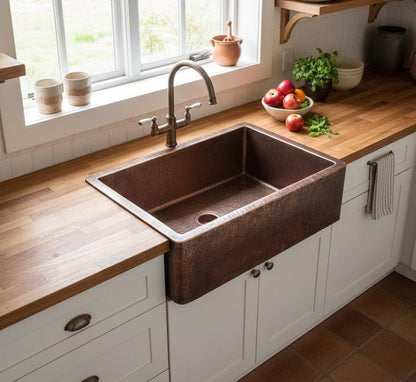 Hand-Hammered Antique Copper Farmhouse Sink