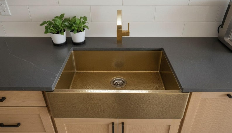 Modern Smooth Brass Apron-Front Sink in Satin Gold