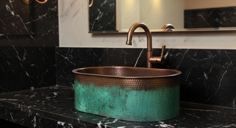 Oval Verdigris Copper Vessel Sink