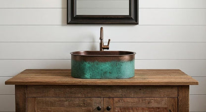 Oval Verdigris Copper Vessel Sink