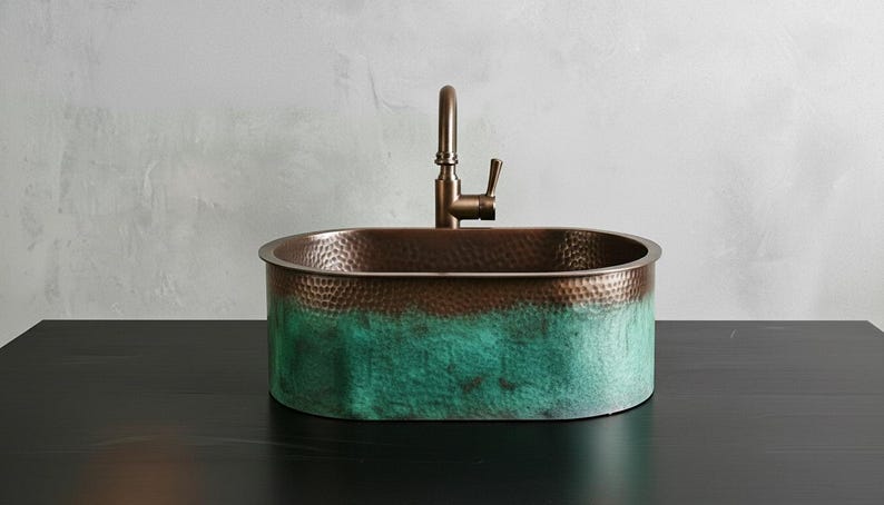 Oval Verdigris Copper Vessel Sink