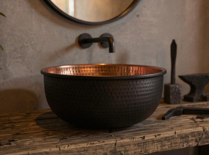 Handmade Black Hammered Copper Vessel Sink