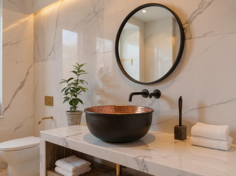 Handmade Black Hammered Copper Vessel Sink