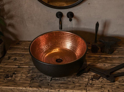 Handmade Black Hammered Copper Vessel Sink
