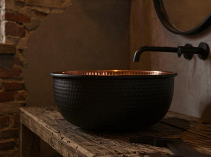 Handmade Black Hammered Copper Vessel Sink