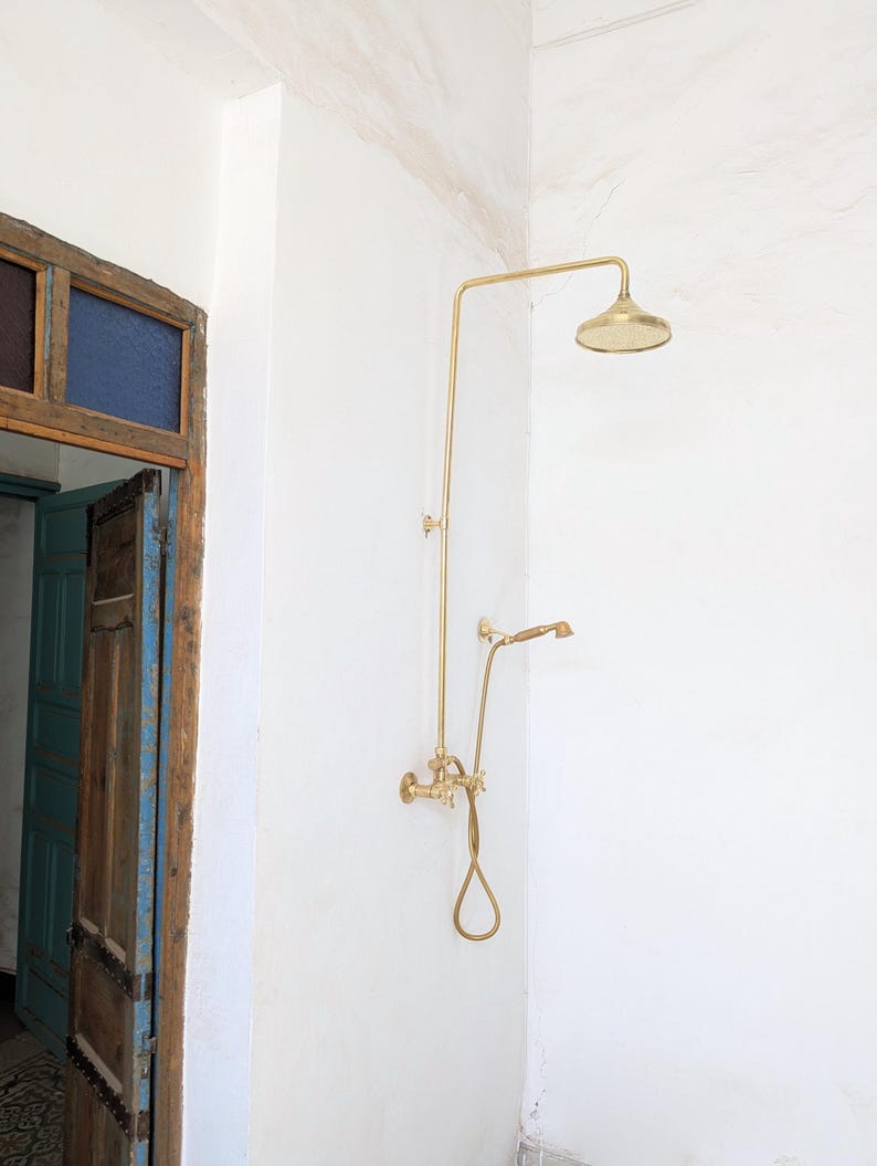 Unlacquered Brass Exposed Rainfall Shower System