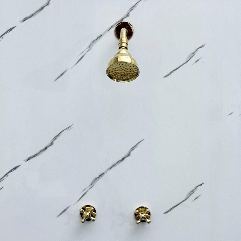 Unlacquered Brass Round Shower System