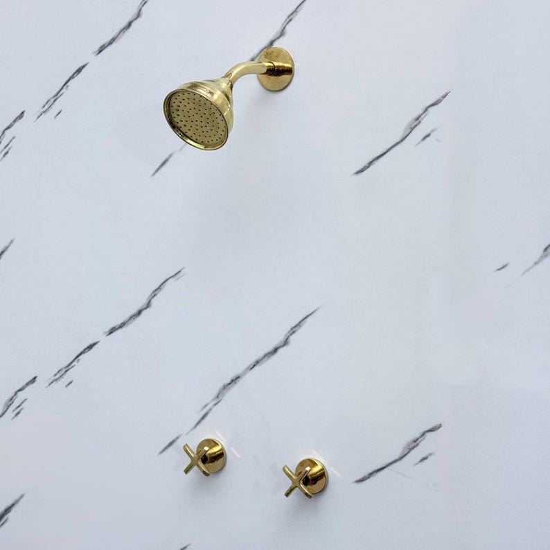Unlacquered Brass Round Shower System