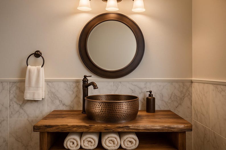 Hammered Copper Cylinder Vessel Sink