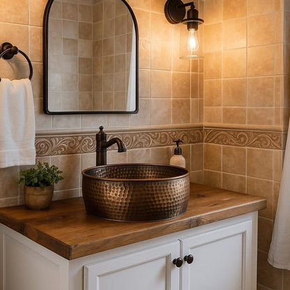 Hammered Copper Cylinder Vessel Sink